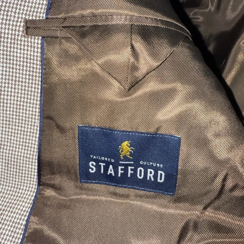 STAFFORD Mens Blazer Sport Coat Casual Jacket Size 46L Linen Cotton Suit NEW